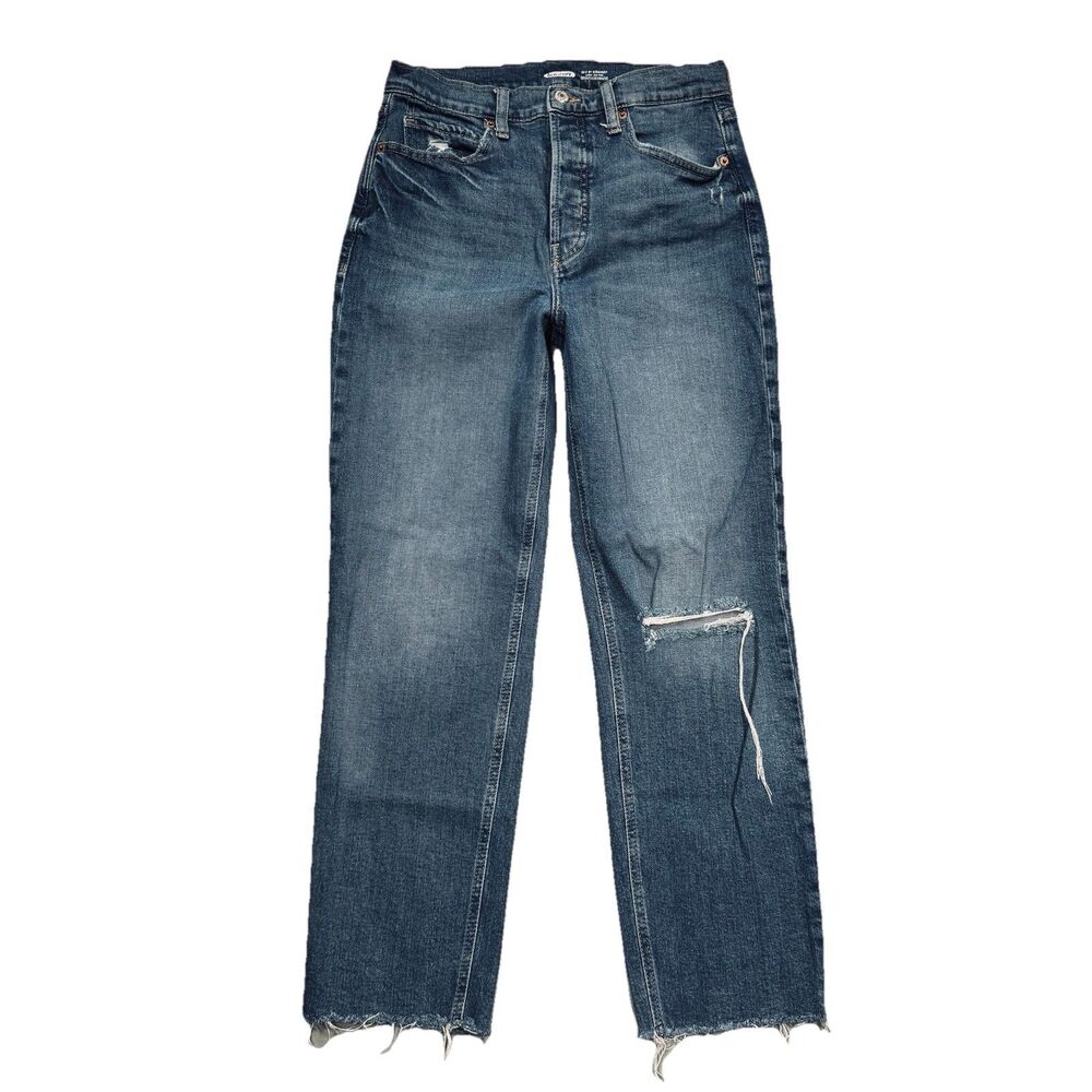 Old Navy Sky Hi Straight Ankle Jeans 6 (28x26) Blue Button Fly Distressed Womens